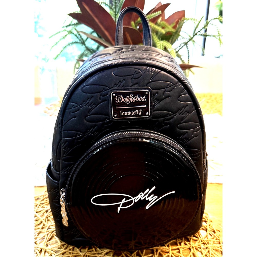 Dolly Parton Loungefly Black Vinyl Record Mini Backpack Dollywood Exclusive NWT